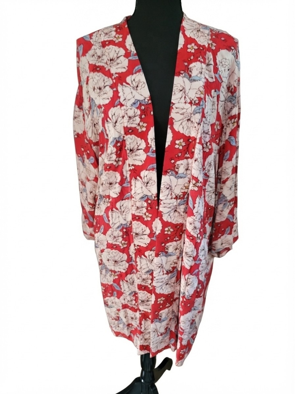 Knox Rose Red Floral Open-Front Kimono Blazer